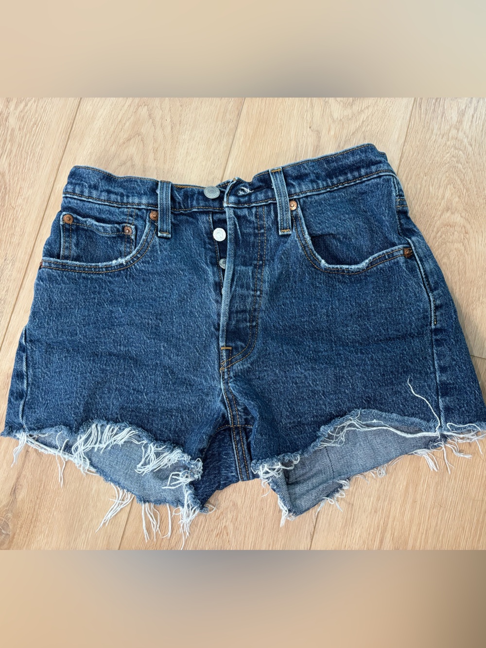 Levi's 501 Dark Blue Distressed Denim Cutoff Shorts